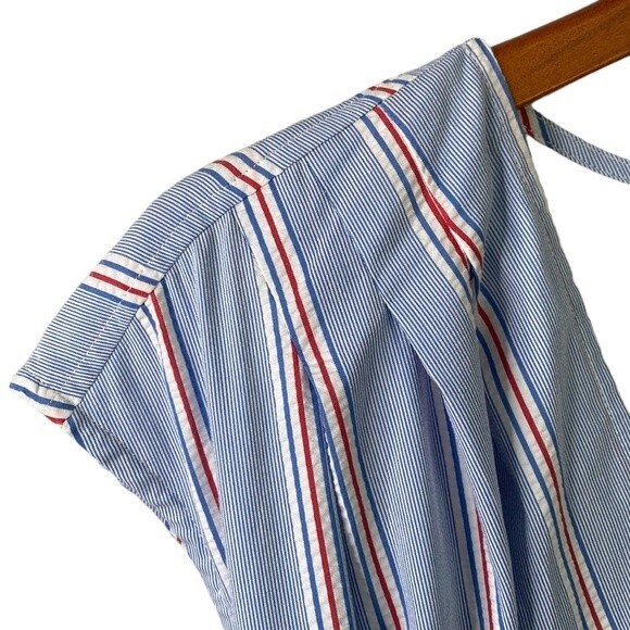 Vineyard Vines Nicholls Stripe Seersucker Tie-Waist Dress Cap Sleeve Bimini Blue - Picture 4 of 16
